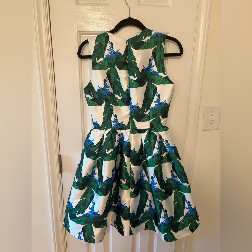 Blaque Label Palm Tree Leaf White Green Classic Dress Size